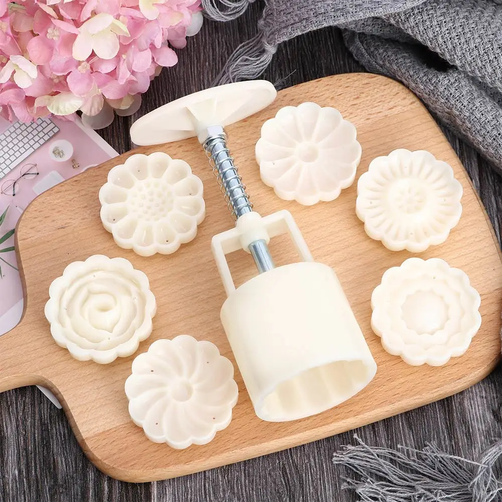 6 Shapes Moon Cake Mold Plastic DIY Flower Pattern Hand Pressure Fondant Cookie Kitchen Baking cake Stamps | Дом и сад
