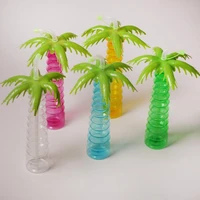 500ml coconut tree shaped pet food festival disposable shaped straw plastic water bottle lin4128
