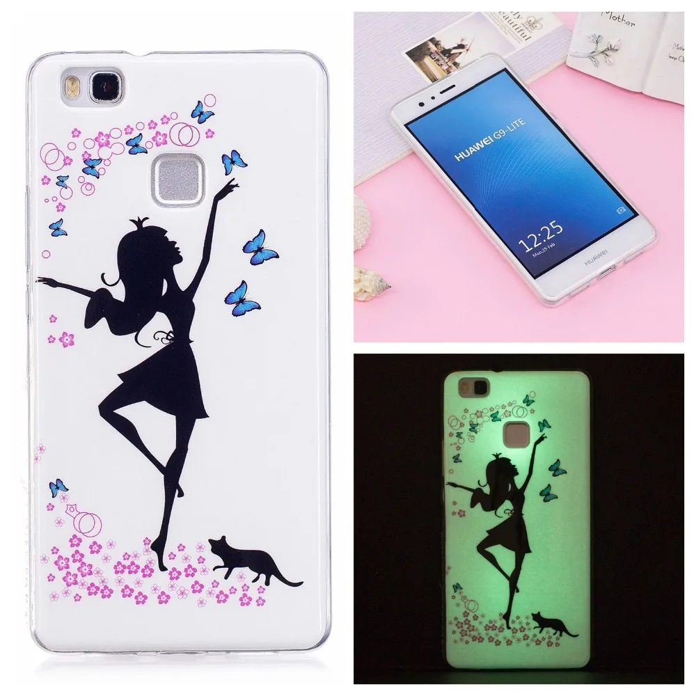 Светящийся чехол P9 Lite для coque Huawei силиконовый P 9 фосфоресцирующий Блестящий 5