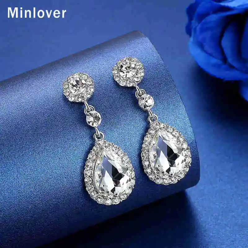 Minlover 2018 New Silver Color Austrian Crystal Classic Teardrop Earrings for Women Environmental Christmas Gifts EH070 | Украшения и