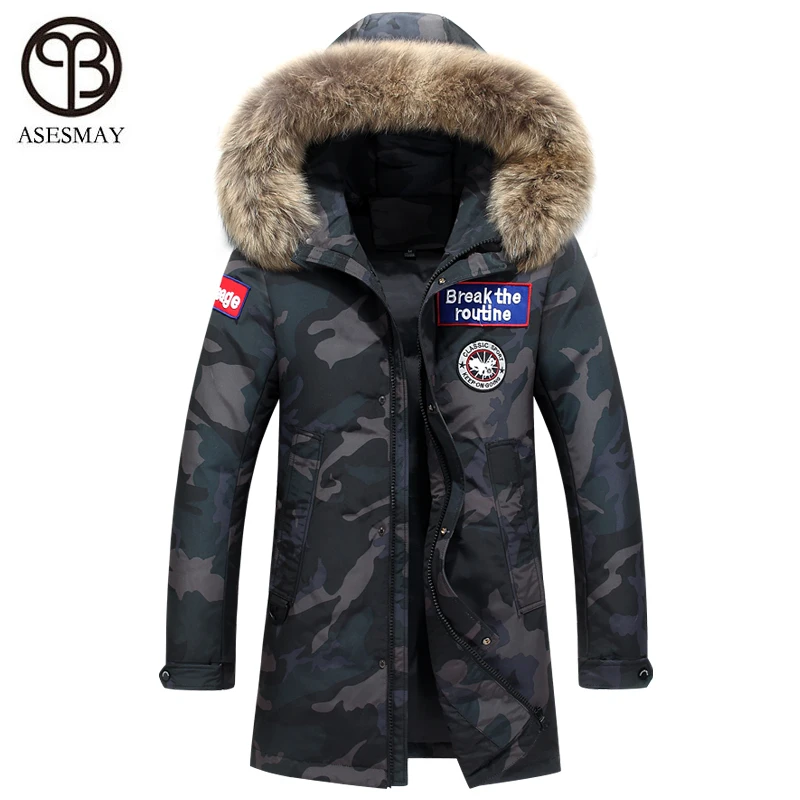 Asesmay 2019 модная зимняя куртка для мужчин парка с капюшоном толстые длинные куртки