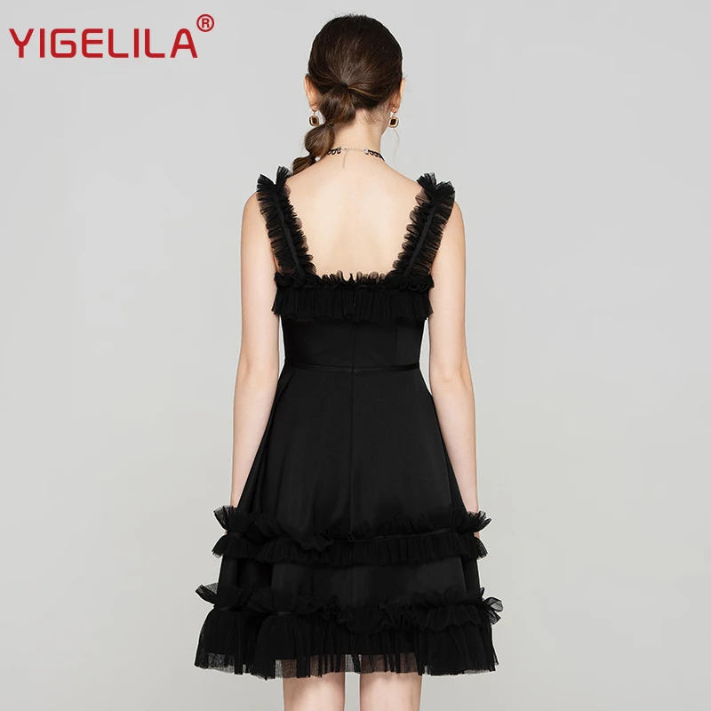 Женское платье без рукавов YIGELILA летнее однотонное черное с квадратным вырезом