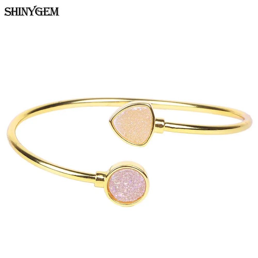 Opal White Браслеты ShinyGem, винтажные, сверкающие, Druzy, с кристаллами, открытые, позолота, треугольник, Круглый, натуральный, Druzy камень, браслет, браслеты для женщин - Окраска металла: Opal White