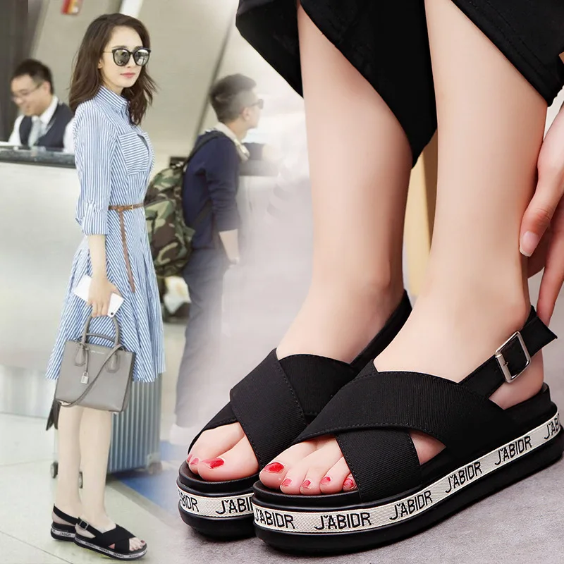 Модная женская летняя обувь на платформе женские босоножки танкетке с открытым