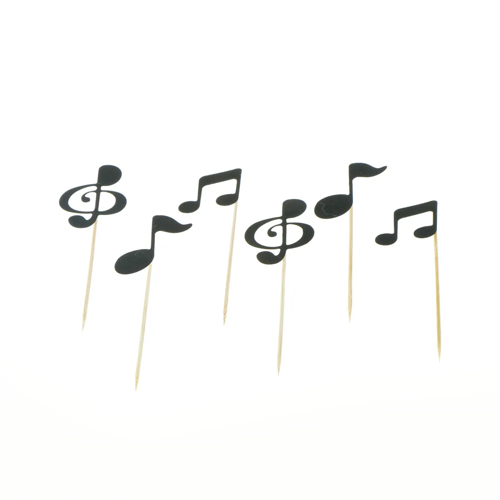 6pcs Baking Birthday Tea Party Wedding Decoration Baby Shower Cake Toppers Glitter Music Note Paper Banner For Cupcake Wrapper