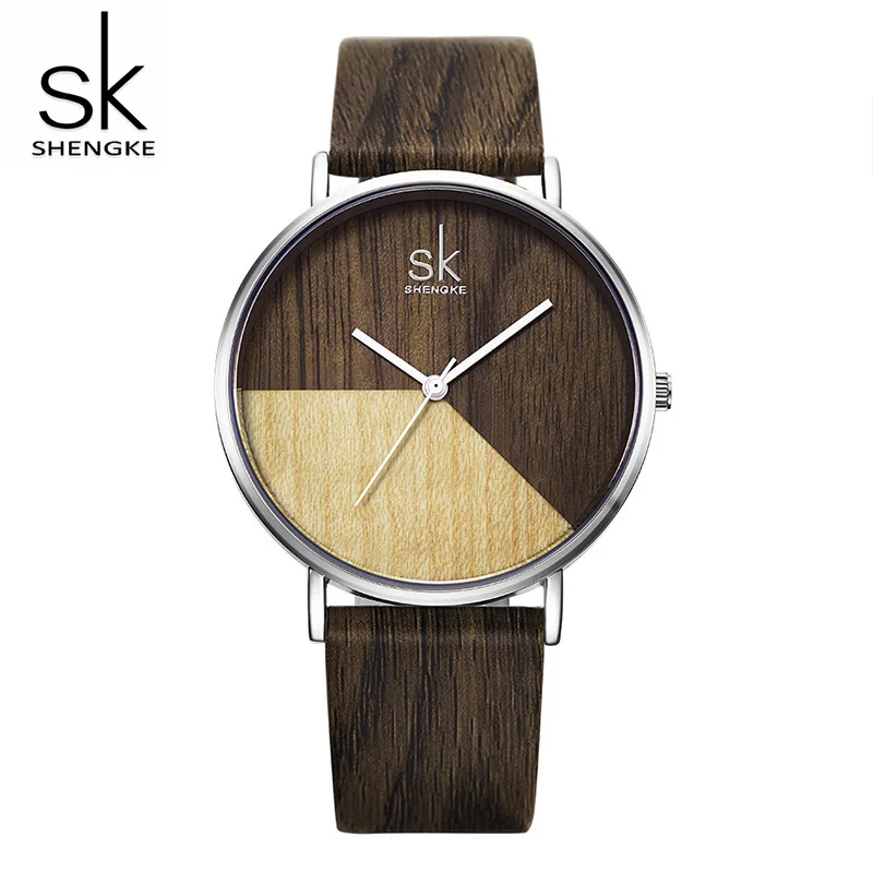 Часы наручные Shengke женские с кожаным ремешком модные креативные кварцевые # K0079