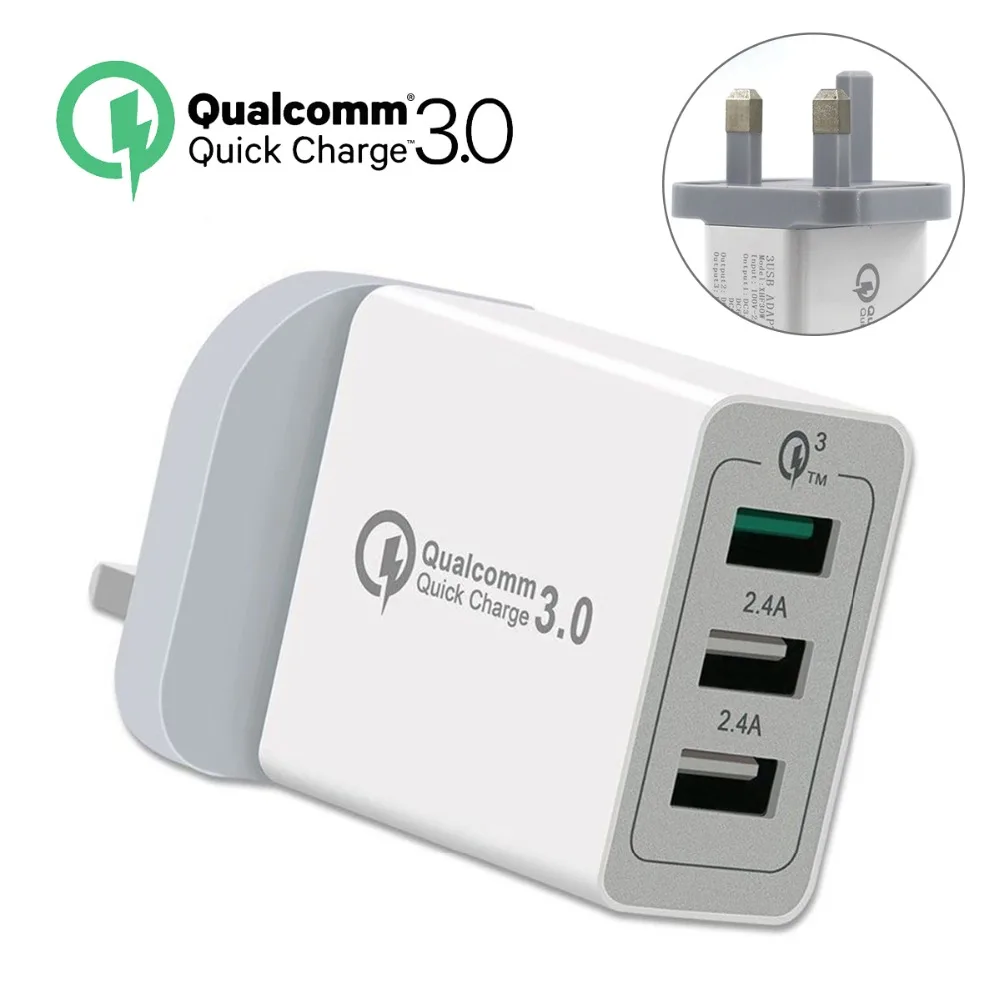 SOONHUA последние 30 Вт 3 порта USB зарядное устройство QC 0 быстрая британская вилка