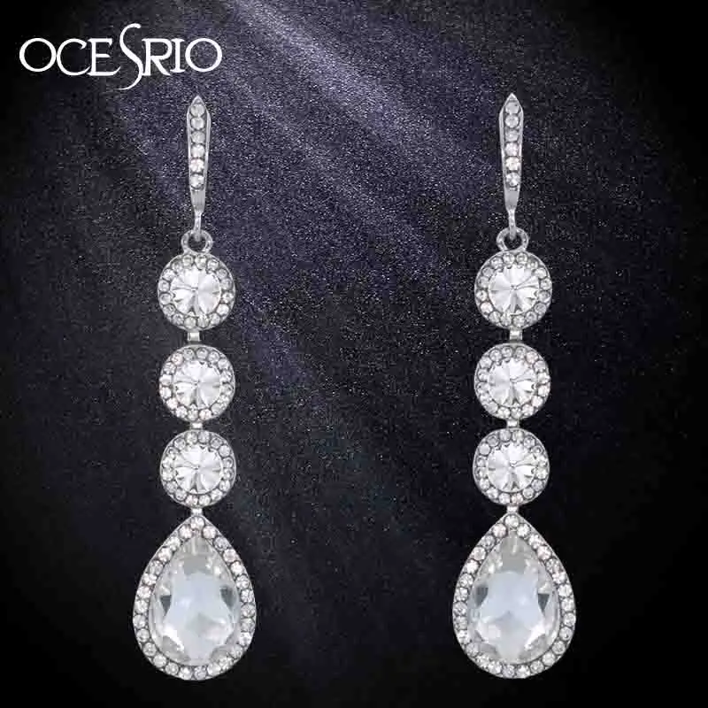 Новый кристалл серьги с подвесками серебряные Круглый слеза CZ длинные для женщин