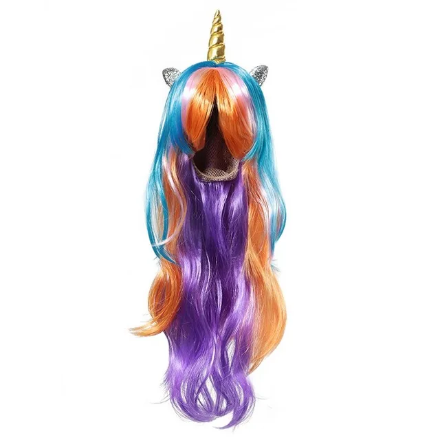 Unicorn Wig 01 Красный парик Русалочки для девочек; Детские вечерние волосы принцессы Эльзы, Анны, Авроры, Рапунцель, косы, жасмин, Моана, божья коровка, единорог - Цвет: Unicorn Wig 01