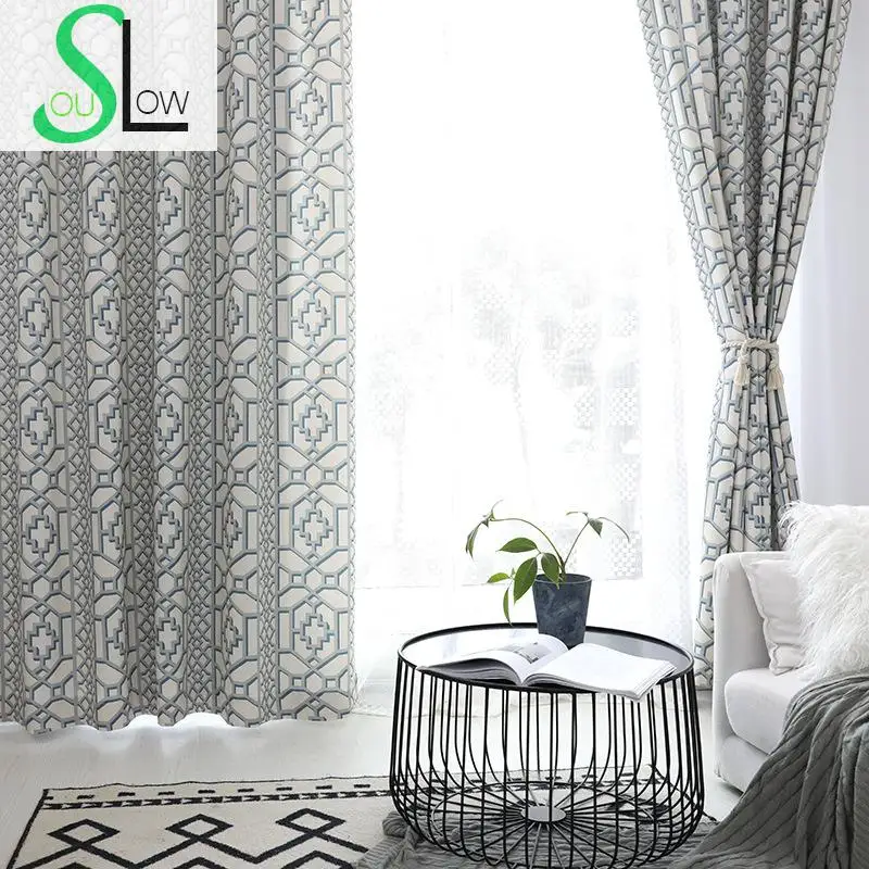 Зелёная стена Slow Soul каменное окно Современные Геометрические занавески для