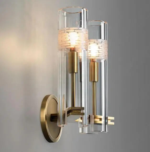 2 light W25 H30cm RH Американский роскошный медный блеск E14 Светодиодный настенный светильник для гостиной, коридора, светильники из стекла, светодиодные настенные бра, светильники - Цвет абажура: 2 light W25 H30cm