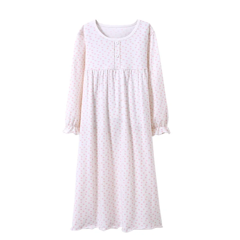 2018 New Brand Cotton Long Sleeved Nightdress for Toddler Girls Button Pajamas Home Service Spring Fall Autumn | Детская одежда и