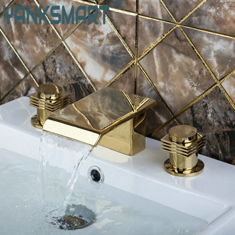 

Deck Mounted New Golden Waterfall Tub Filler Bathroom Bathtub Faucets K1Z Shower Sink Brass Faucet,Mixers &Taps