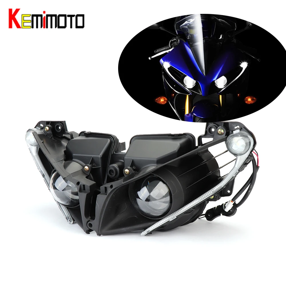 Головной светильник KEMiMOTO для Yamaha YZF R1 YZF-R1 2012 2013, головной светильник, прозрачные аксессуары для мотоциклов