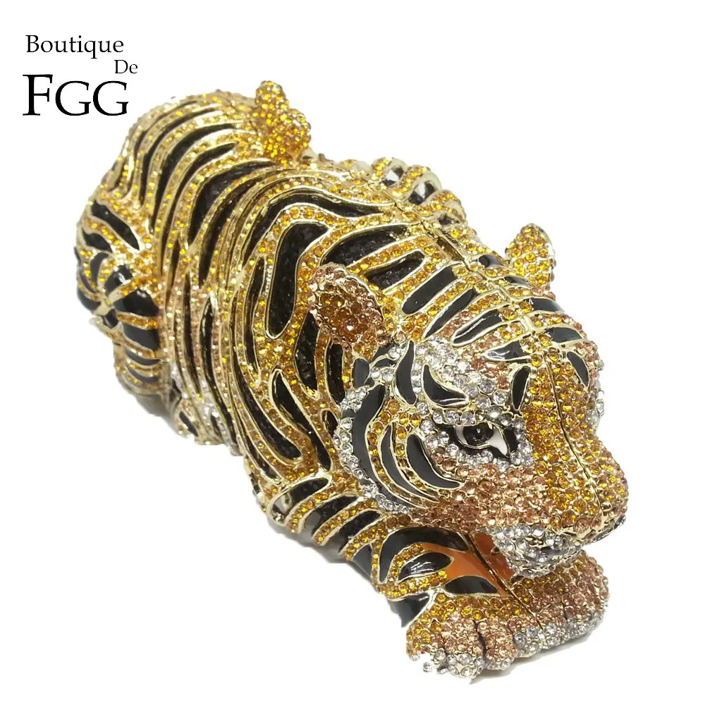 Boutique De FGG элегантный женский клатч с золотым тигром Minaudiere вечерние сумки с бриллиантами свадебная сумочка Сумочка для невесты вечерние сумки для ужина