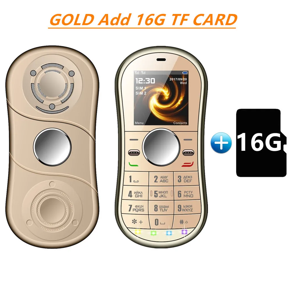 SERVO S08 Спиннер для мобильного телефона 1,3 дюймов две sim-карты GPRS Bluetooth FM радио Ручной Спиннер мобильный телефон с русской клавиатурой - Цвет: Gold N 16GB TF Card