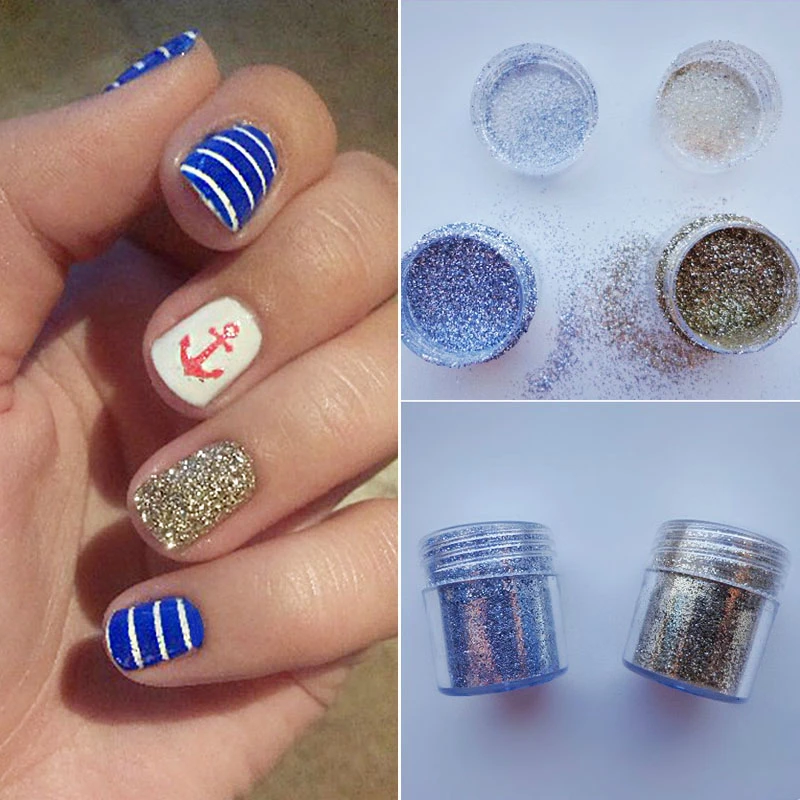 1 коробка серебристый блестящий порошок цвета шампанского для ногтей блестки