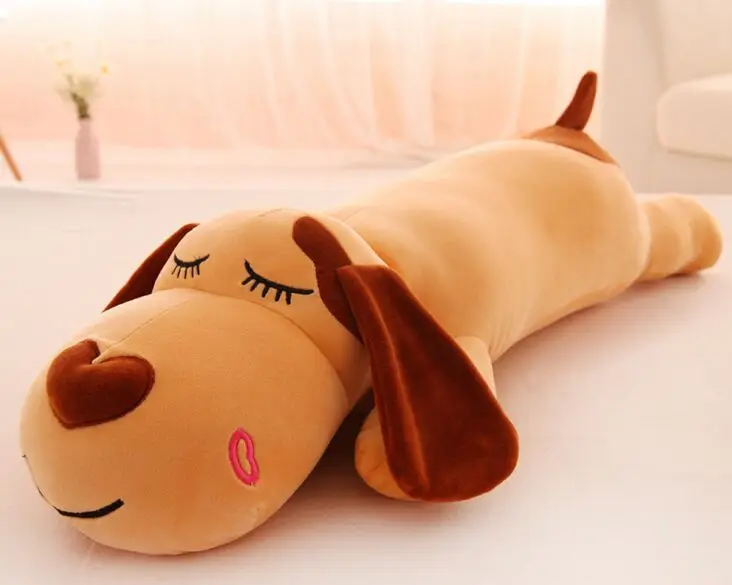 en Ucuz Büyük 80 Cm Karikatür Eğilimli Köpek Peluş Oyuncak Sevimli Kahverengi Köpek Yumuşak Bebek Kucaklama Yastık Noel Hediyesi B2918