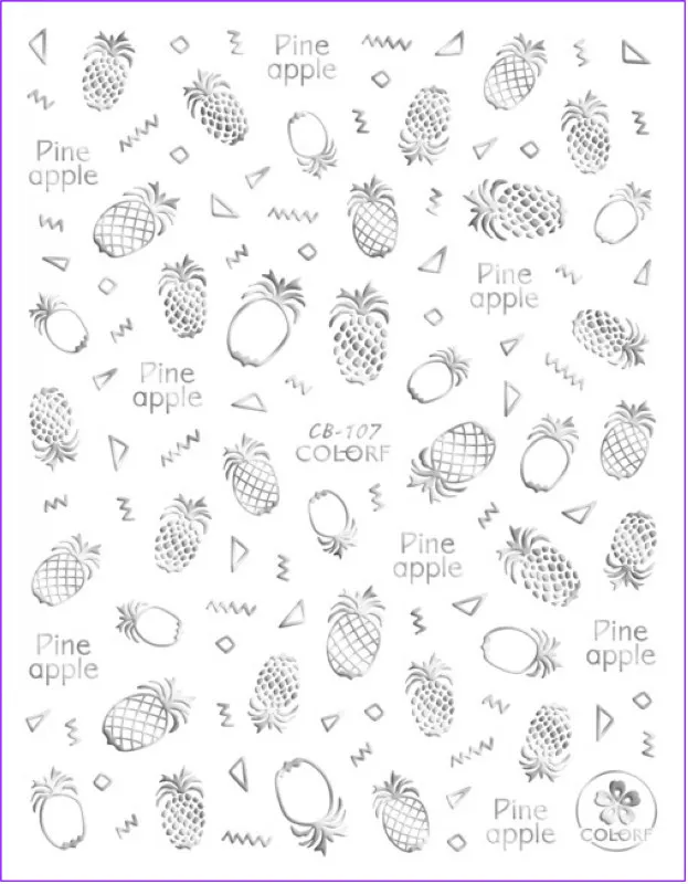 Супер тонкий самоклеющиеся 3D NAIL ART ползунок стикер золото серебро черный белый PINE APPLE Письмо Сердце Париж звезда CB107-109 - Цвет: CB107 SILVER