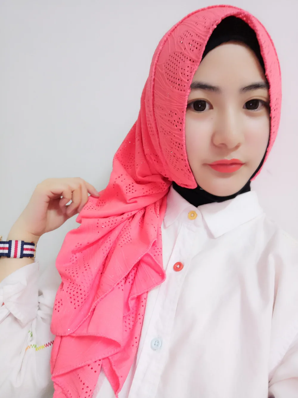

H1088 new style muslim long scarf with holes and glitters,fast delivery