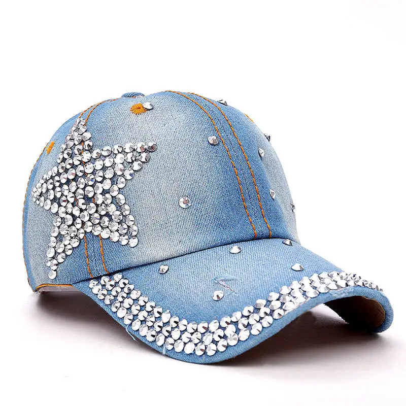 TUNICA новейший дизайн Стразы кристалл звезда snapback шляпы для женщин новые джинсы оптом женские брендовые бейсболки - Цвет: sky blue