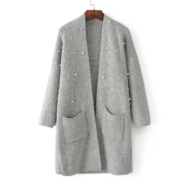 Women's Beading knitting Cardigan Studded Sweater Fall New Long Style Pure Color Loose Large Size Casual Outside CH341 |