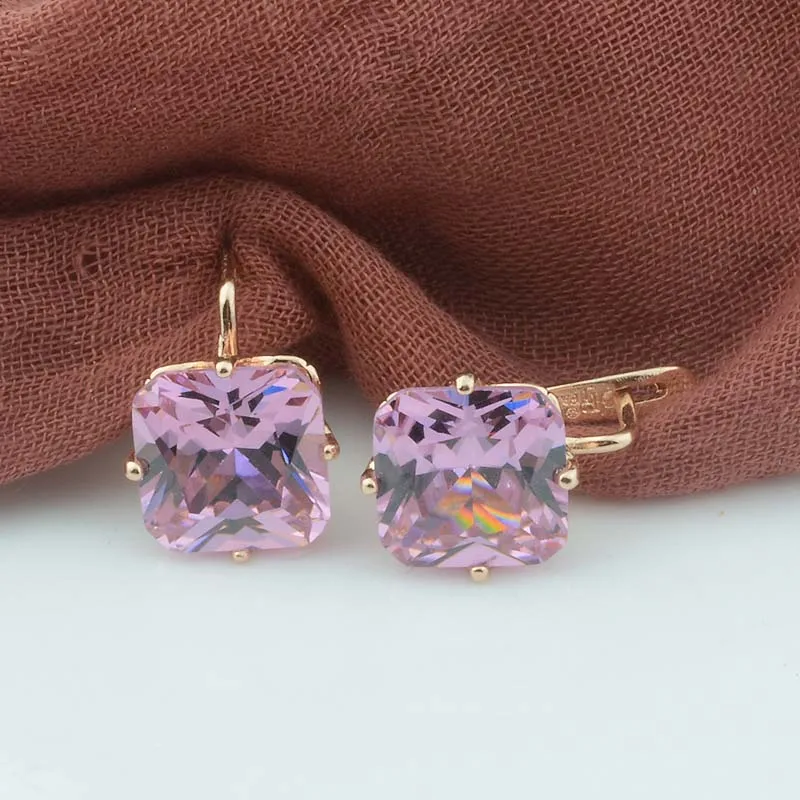 Pink Женские серьги с квадратным кубическим циркониевым камнем розового и белого цвета со светло-голубым камнем 585 - Окраска металла: Pink