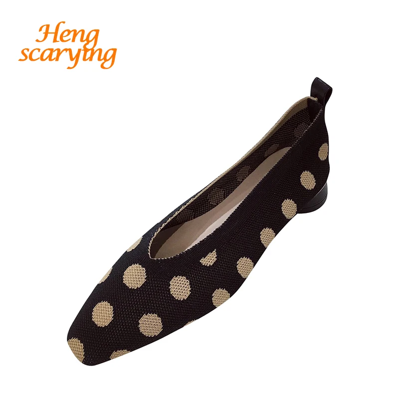 2019 Luxury Women Designer Low Heels Ballerina Flats Comfortable Lady Polka Dot Knitted Ballet Black Red Party Boat Shoes | Обувь