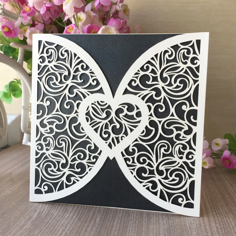 

20Pcs Pearl paper Pretty Wedding Birthday Party Decoration Supplies Romantic Laser Cut Lace Heart Wedding Invitations Cards