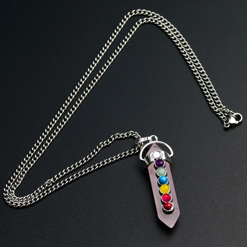 Chakra Necklace Pink Quartz Natural Stones Chains Pendent Girls Designer Yoga Jewelry Women Gifts Dropshipping | Украшения и