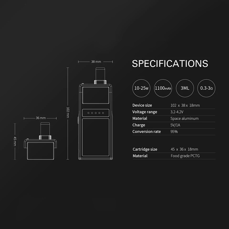 Оригинальный Smoant Pasito pod Vape ручка стартовый комплект 1100 мАч Ремонтопригодный