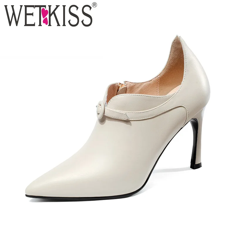 WETKISS/женские туфли лодочки из коровьей кожи на высоком каблуке женская обувь