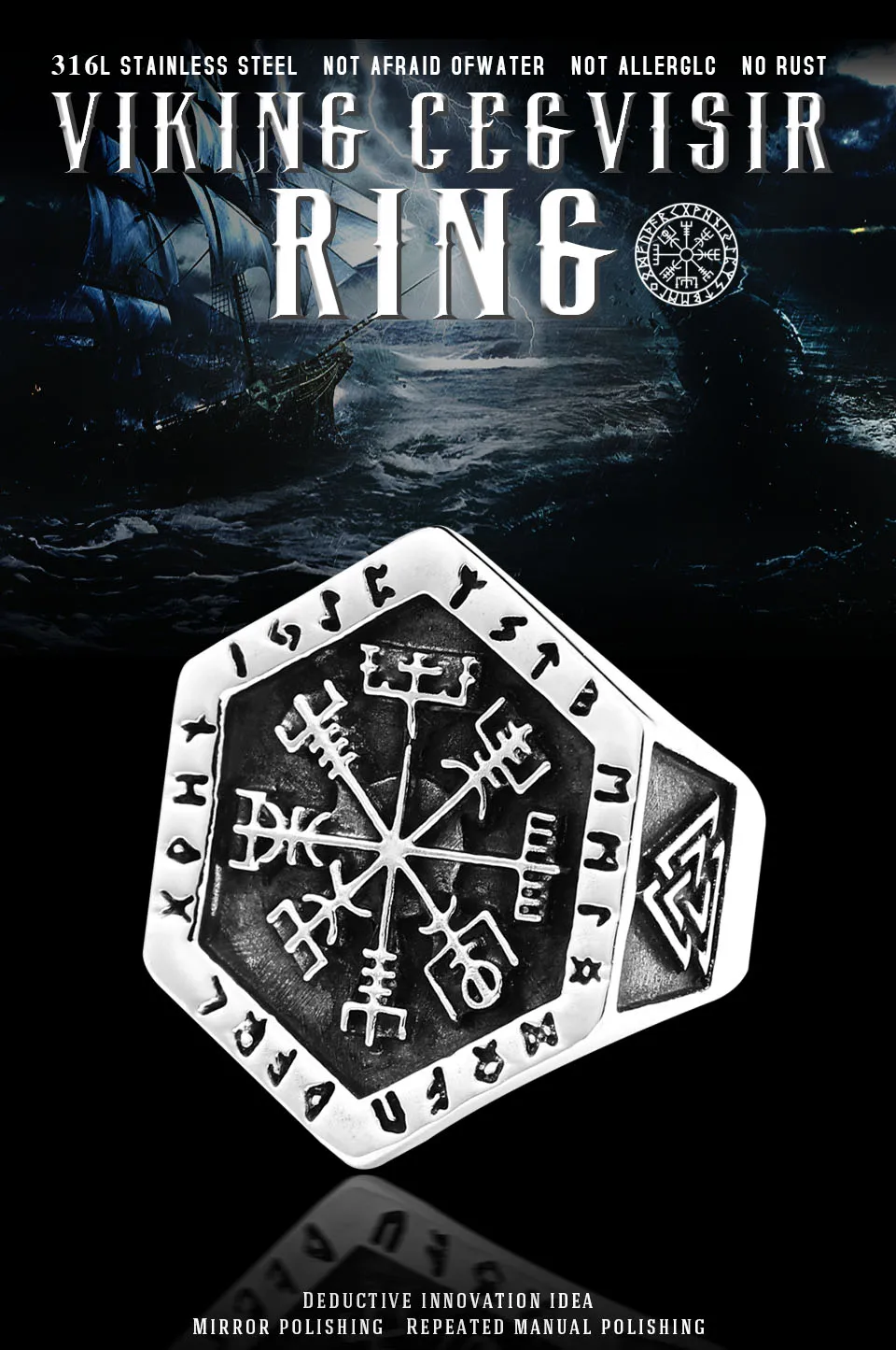 Байер 316L нержавеющая сталь Нос Викинг один Vegvisir амулет Valknut для мужчин скандинавский кольцо модные украшения LR671