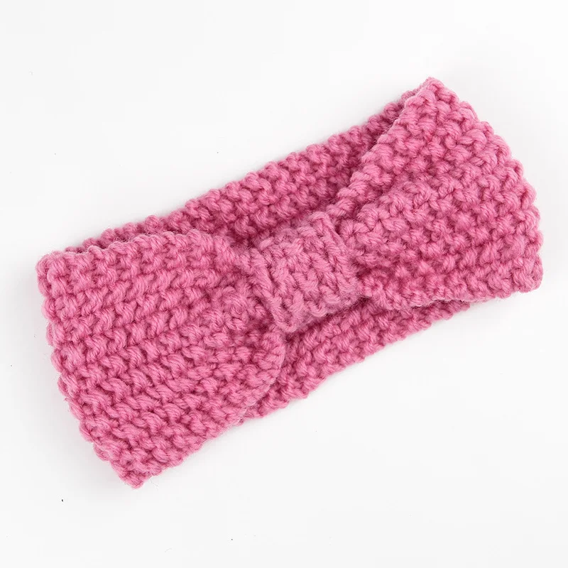 13baby pink Nishine/осенне-зимняя вязаная шерстяная повязка ручной работы для детей; эластичная вязаная крючком Теплая повязка для волос с цветочным рисунком; тюрбан для девочек - Цвет: 13baby pink