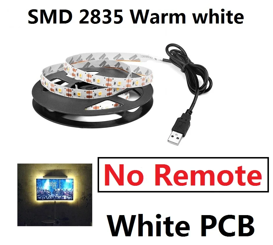 2835 Warm White 1 м 2 м 3 м 4 м 5 м светодиодный ТВ-светильник 5 в USB питание RGB неоновая подсветка светодиодный светильник для ТВ HD ТВ фон RGB/белый/теплый белый светильник ing - Испускаемый цвет: 2835 Warm White