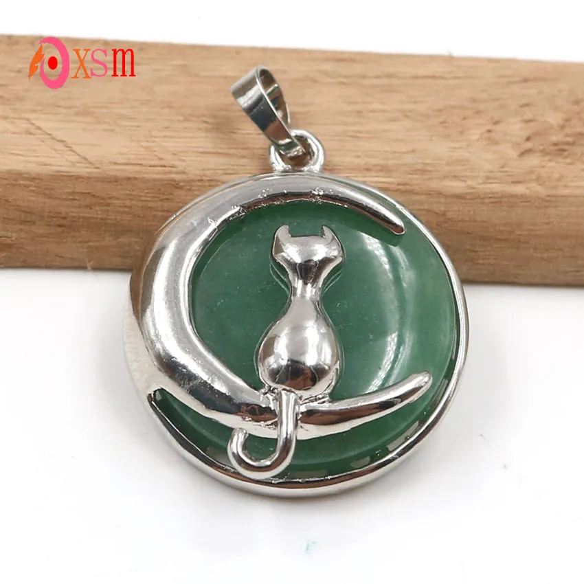 

xinshangmie 10pcs wholesale New Fashion Jewelry Moon Lovely Cat Necklaces Pendant Natural Stone Cute Kitten Lucky Jewelry Gift