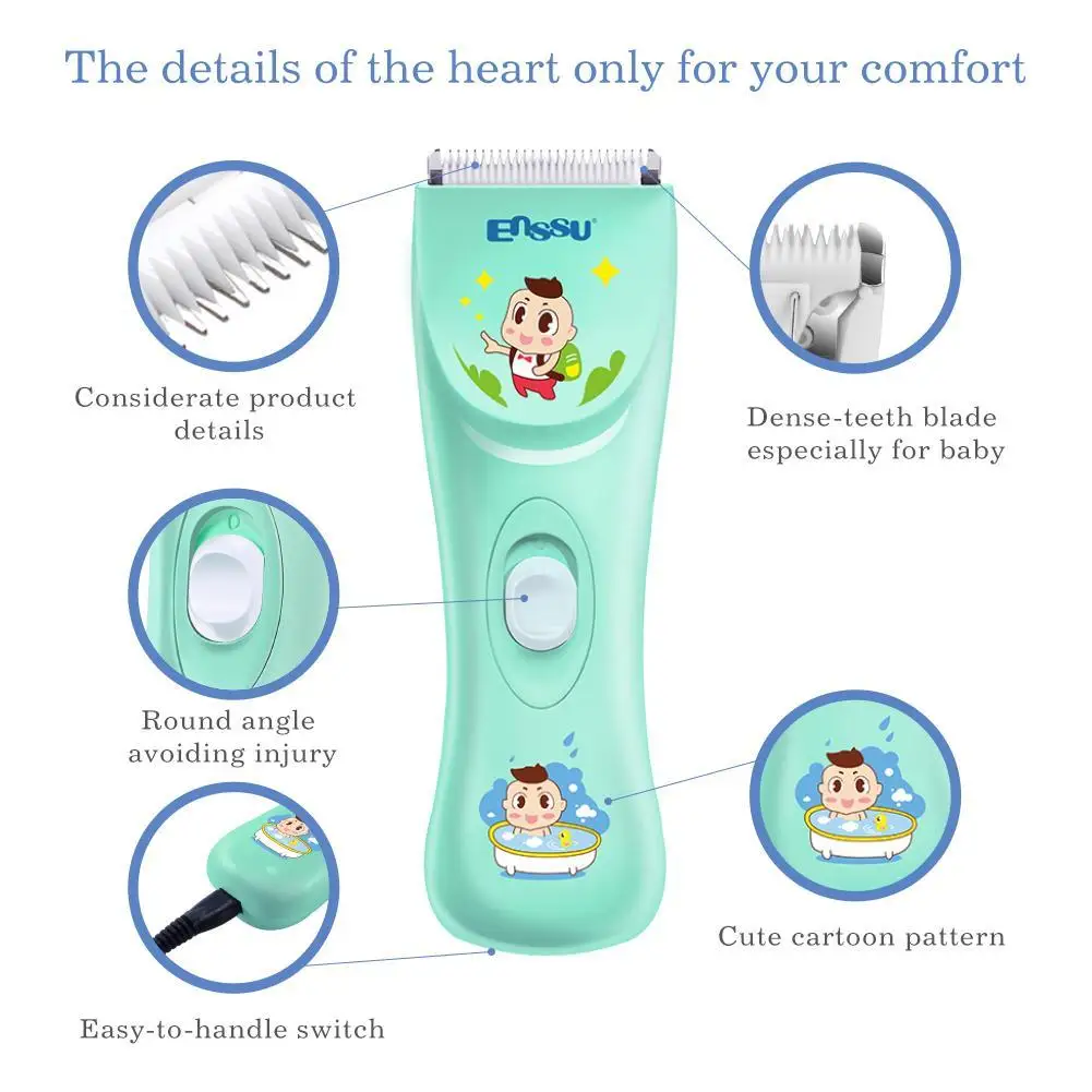 

Enssu Baby Hair Trimmer Professional Hair Removal Kit Rank IPX-7 Waterprooffor Children with Safe Ceramic Blade