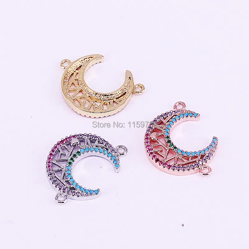 15 шт. смешивания цвет Micro Pave CZ полумесяц в форме медь разъем бусины для Diy ювелирных изделий