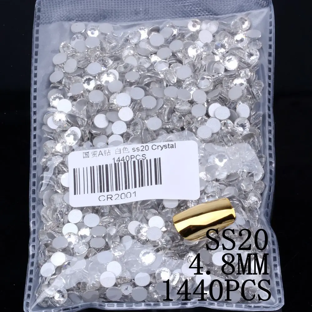 Crystal ss20 1440pcs Супер Блестящий SS3-SS30 хрустальные стразы AB с плоской задней частью Стразы для ногтей 3D не горячей фиксации украшения для ногтей DIY стеклянный маникюр - Цвет: Crystal ss20 1440pcs