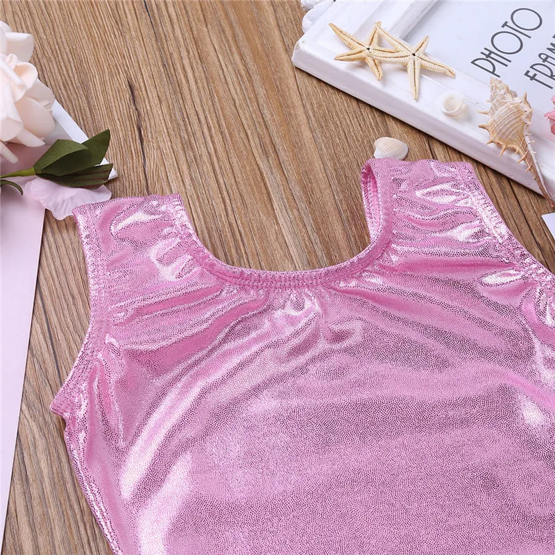 Girls Swimsuit for Gymnastics Swimmwear Leotard Shiny Sleeveless Solid Color Dance Jumpsuit | Спорт и развлечения