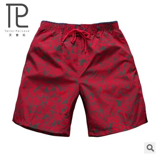 Шорты мужские быстросохнущие пляжные короткие штаны с красным принтом летние # A3