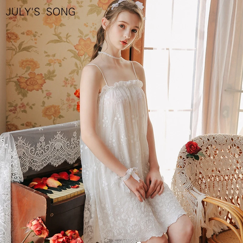 

JULY'S SONG Princess Nightdress Bride Sleepwear Women's Nightgown Modal Palace Style Sweet Girls Spring Summer