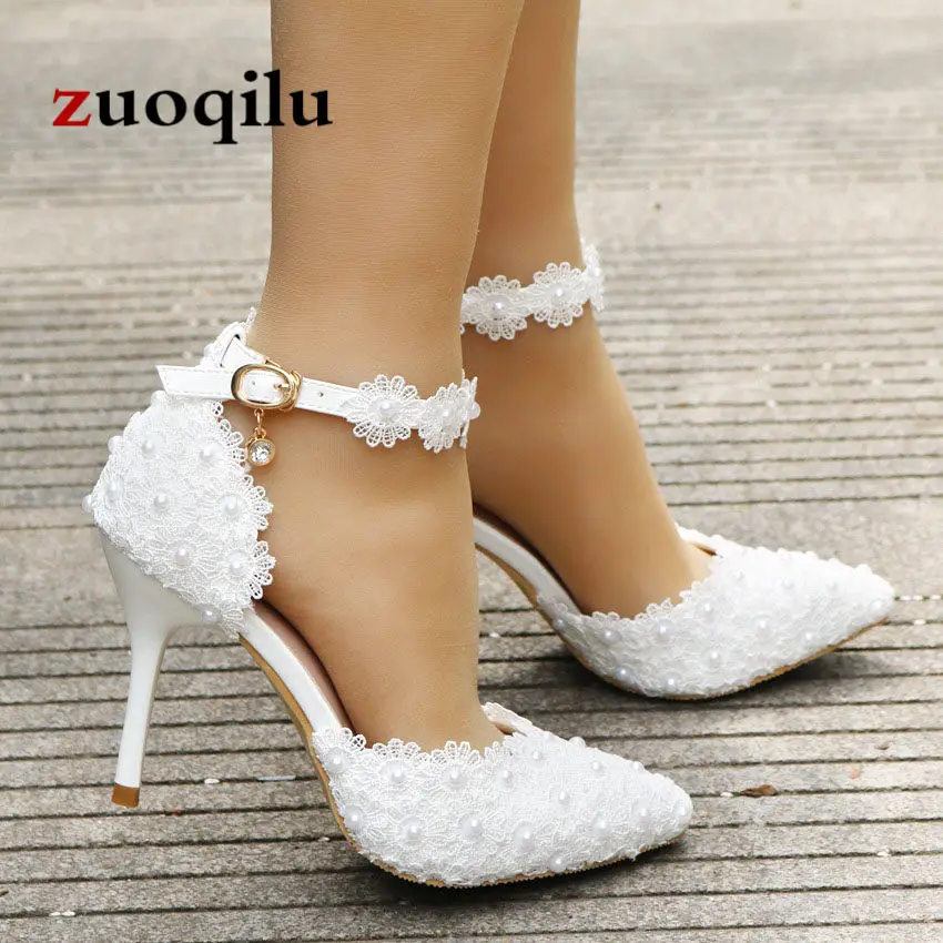 2018 Sexy High Heels Women Shoes Lace Ankle Strap White Bridal Wedding Ladies Pumps Plus Size 42 | Обувь