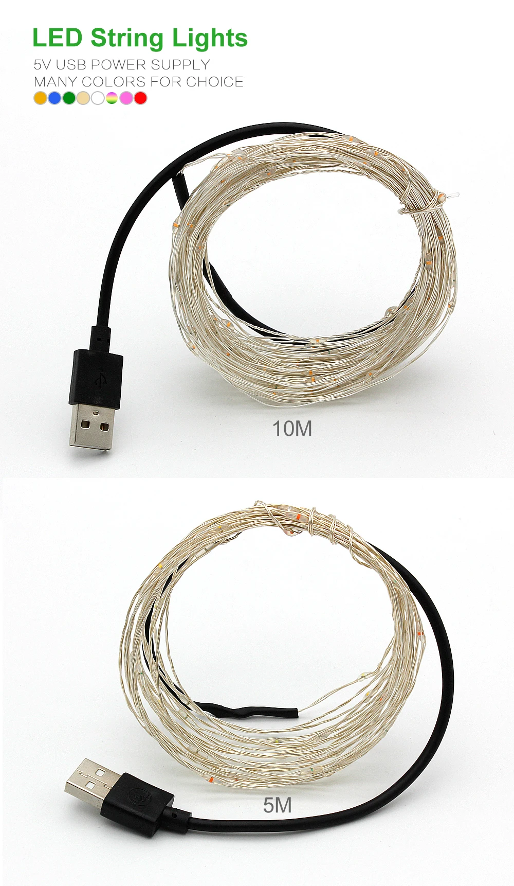ANBLUB 5 м 10 м Медный Серебряный провод USB светодиодный гирлянды водонепроницаемый праздничное освещение для сказочных рождественских свадебных вечеринок украшения