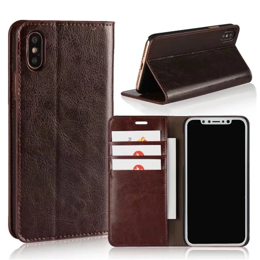 

For iPhone 8 Case Luxury Real Genuine Leather Flip Wallt Style Phone Bag Cover for iPhone 7 Plus Case for iPhone X Cover 5s 6s
