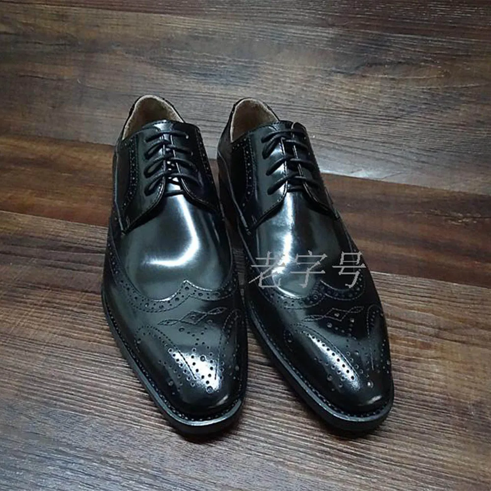 

Sipriks Mens Black Shiny Leather Dress Brogue Shoes Italian Custom Goodyear Welted Vintage Boss Men Business Work Shoes European