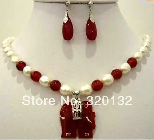 Модный белый жемчуг и натуральный красный рубин нефритовый слон кулон ожерелье