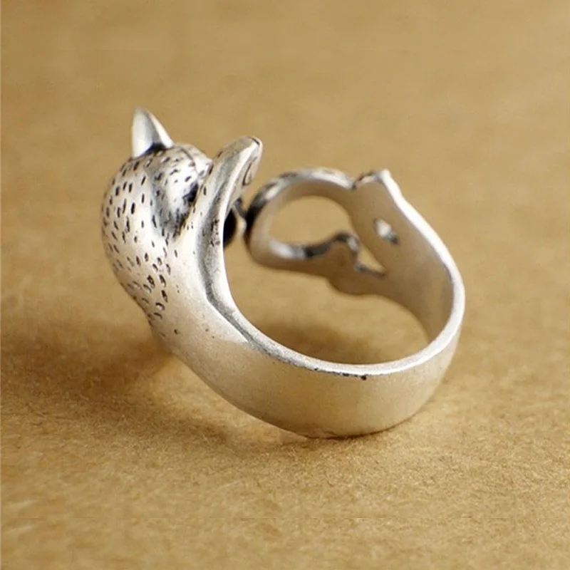 Оптовая продажа 10 шт./лот Винтажное кольцо с котом регулируемые 3D кольца котенок