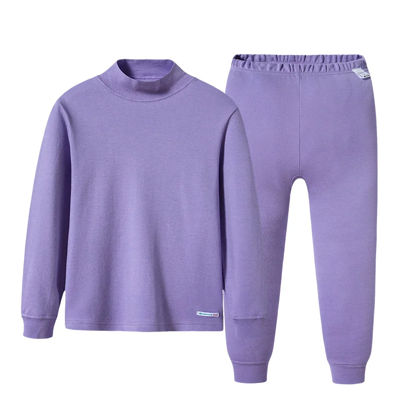 Purple THREEGUN KIDS длинное термобелье; Детские Зимние хлопковые мягкие подштанники для мальчиков и девочек; одежда для сна с высоким воротом - Цвет: Purple