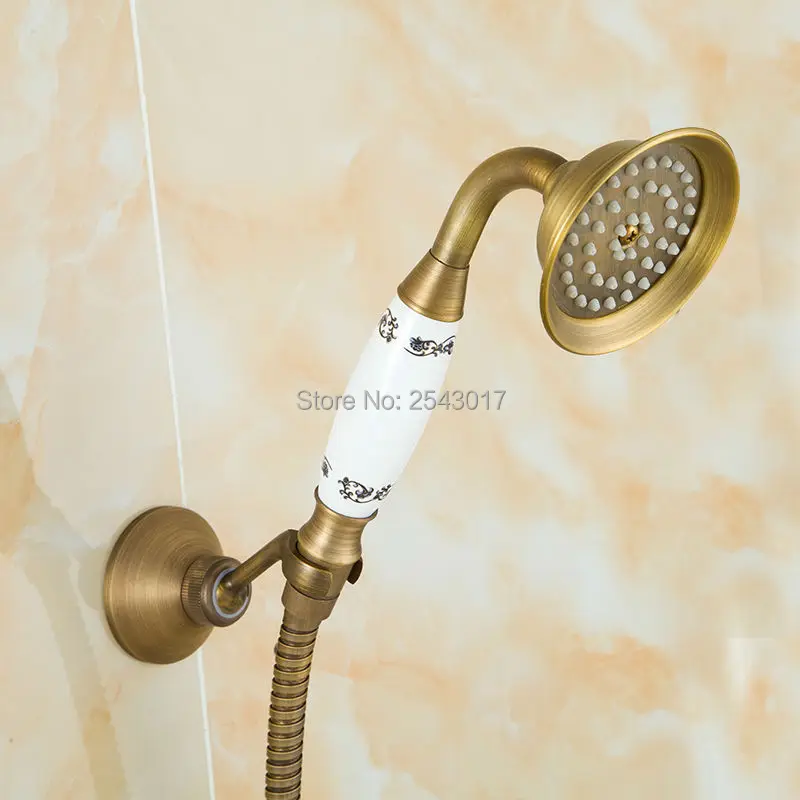 Antique Retro Brass Shower Faucet Noble and Elegant Bathroom Set Wall Mount with Ceramic Hand ZR003 | Обустройство дома